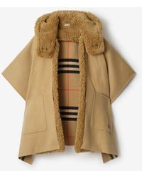 Burberry - Reversible Shearling Trim Check Cashmere Cape - Lyst