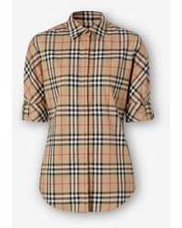 Burberry Luka Checked Stretch-cotton Shirt - Natural