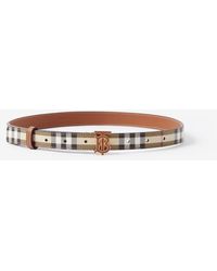 Burberry - Check And Leather Tb Belt - Lyst