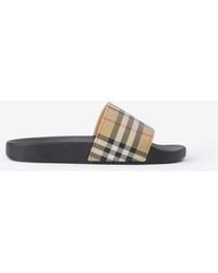 Burberry - Check Slides - Lyst
