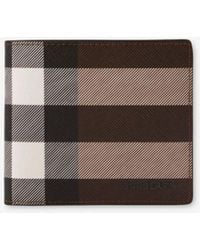 Burberry - Check And Leather Bifold Coin Wallet - Lyst
