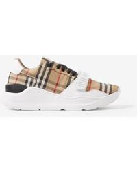 Burberry - Check, Suede And Leather Sneakers - Lyst