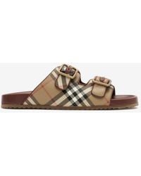 Burberry - Check And Leather Urchin Sandals - Lyst
