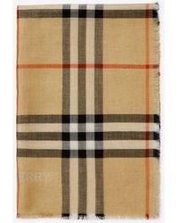Burberry - Classics Wide Reversible Check Wool Silk Scarf - Lyst