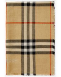 Burberry - Classics Wide Reversible Check Wool Silk Scarf - Lyst