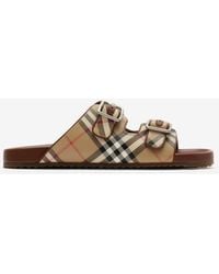 Burberry - Check And Leather Urchin Sandals - Lyst