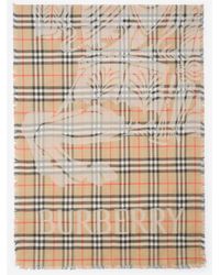 Burberry - Wide Knight Check Wool Silk Scarf - Lyst