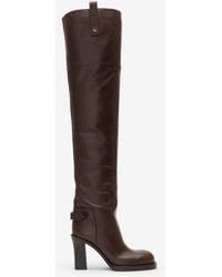 Burberry - Leather Cavalier Thigh-High Heel Boots - Lyst