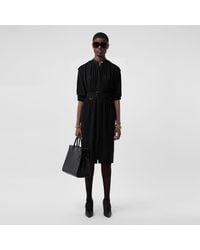 Burberry Long-sleeve Epaulette Detail Silk Georgette Dress - Black