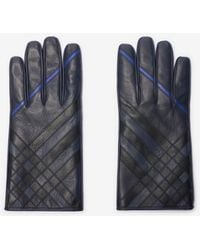 Burberry - Check Intarsia Leather Gloves - Lyst