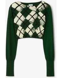 Burberry - Cropped Argyle Cotton Sweater - Lyst