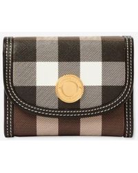 Burberry - Check And Leather Small Folding Wallet - Lyst
