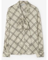 Burberry - Check Silk Blend Scarf Blouse - Lyst