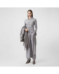 Burberry Side-slit Wool Silk Jersey Shirt Dress - Grey