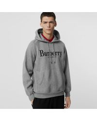 Burberry Embroidered Logo Jersey Hoodie - Gray