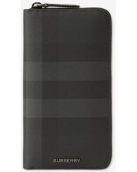 Burberry - Charcoal Check And Leather Ziparound Wallet - Lyst