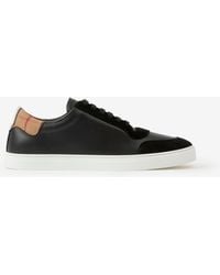 Burberry - Plaid Panel Low-topleather Sneakers - Lyst