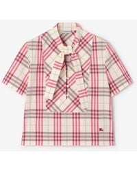 Burberry - Cropped Check Cotton Scarf Blouse - Lyst
