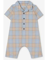 Burberry - Childrens Check Cotton Playsuit - Lyst