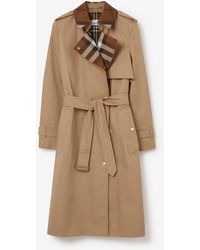 Burberry Montrose Check Panel Organic Cotton Trench Coat in Natural | Lyst
