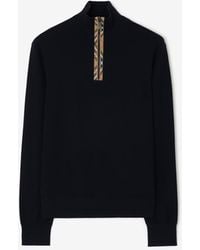 Burberry - Check Trim Wool Half-Zip Sweater - Lyst