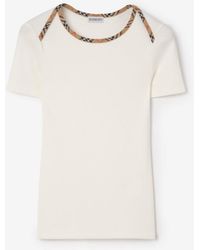 Burberry - Check Trim Stretch Cotton T-Shirt - Lyst