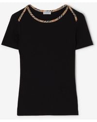 Burberry - Check Trim Stretch Cotton T-Shirt - Lyst