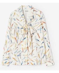 Burberry - Feather Print Silk Scarf Blouse - Lyst