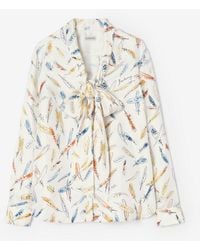 Burberry - Feather Print Silk Scarf Blouse - Lyst