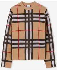 Burberry - Check Cotton Blend Sweater - Lyst