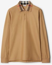 Burberry - Long-Sleeve Check Collar Cotton Polo Shirt - Lyst