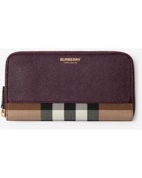 Burberry - Large Check And Leather Zip Wallet - Lyst