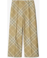 Burberry - Cropped Check Wool Tailored Trousers - Lyst