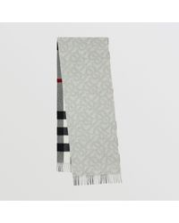 Burberry Cashmere Reversible Check And Monogram Scarf in Natural | Lyst