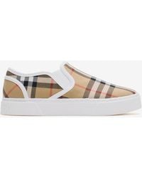 Burberry - Childrens Check Cotton Slip-On Sneakers - Lyst