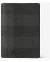Burberry Check and Leather Card Case Charcoal