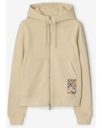 Burberry - Check Label Cotton Zip Hoodie - Lyst