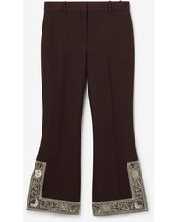 Burberry - Cropped Embroidered Wool Silk Flared Trousers - Lyst