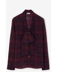 Burberry - Check Silk Scarf Blouse - Lyst