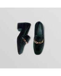 Burberry Link Detail Velvet Block-heel Loafers - Green