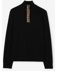 Burberry - Check Trim Wool Half-Zip Sweater - Lyst