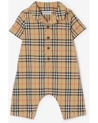 Burberry - Childrens Check Cotton Playsuit - Lyst