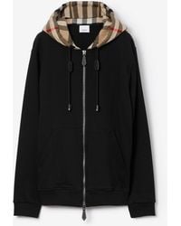 Burberry - Check Hood Cotton Blend Hoodie - Lyst
