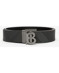 Burberry - Check And Leather Reversible Tb Belt - Lyst
