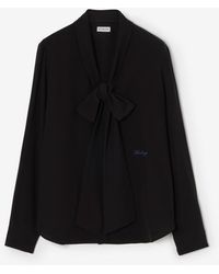 Burberry - Silk Crepe De Chine Scarf Blouse - Lyst