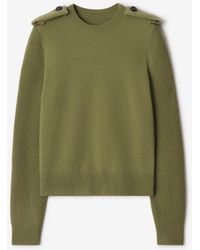 Burberry - Check Epaulette Wool Cashmere Blend Sweater - Lyst