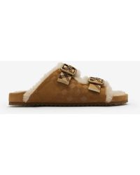 Burberry - Check Shearling Urchin Sandals - Lyst