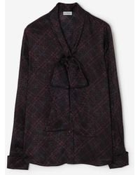 Burberry - Check Silk Blend Scarf Blouse - Lyst