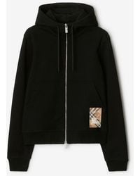 Burberry - Check Label Cotton Zip Hoodie - Lyst