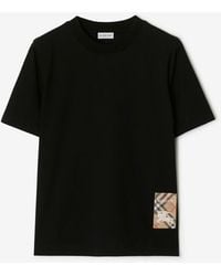Burberry - Check Label Cotton T-Shirt - Lyst